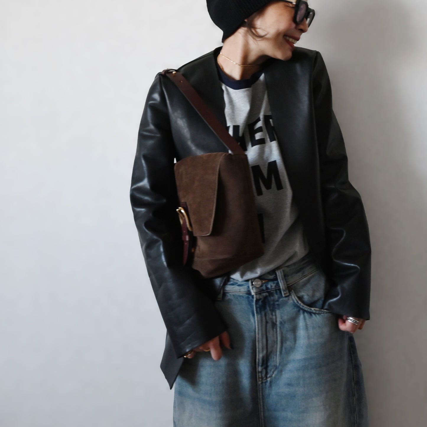 Suede Flap Shoulder
