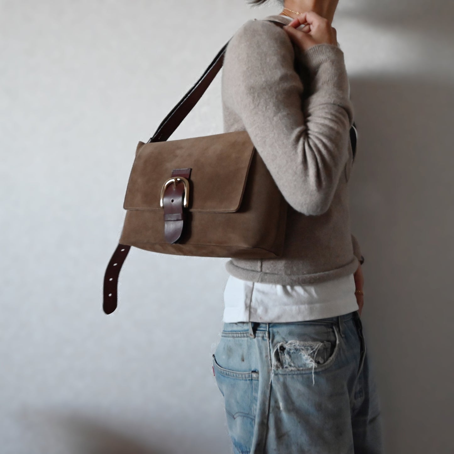 Suede Flap Shoulder