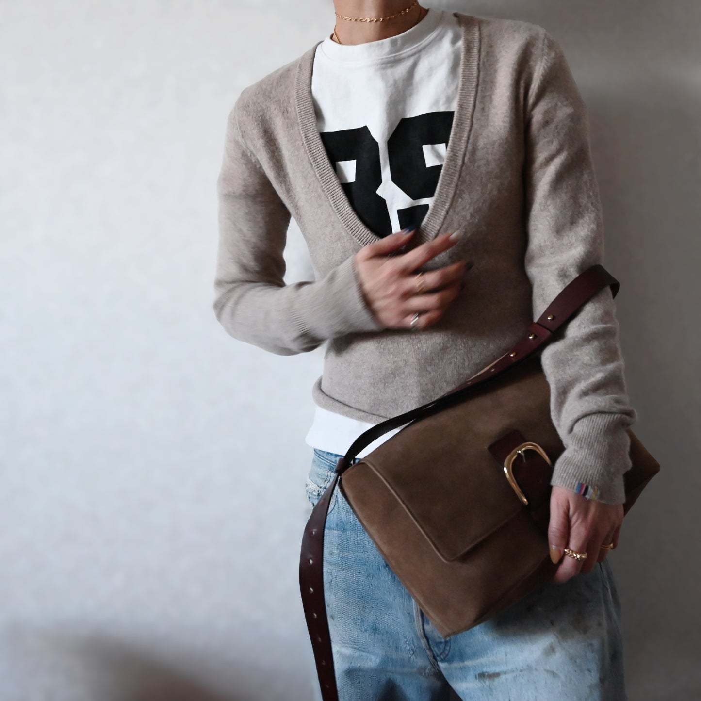 Suede Flap Shoulder